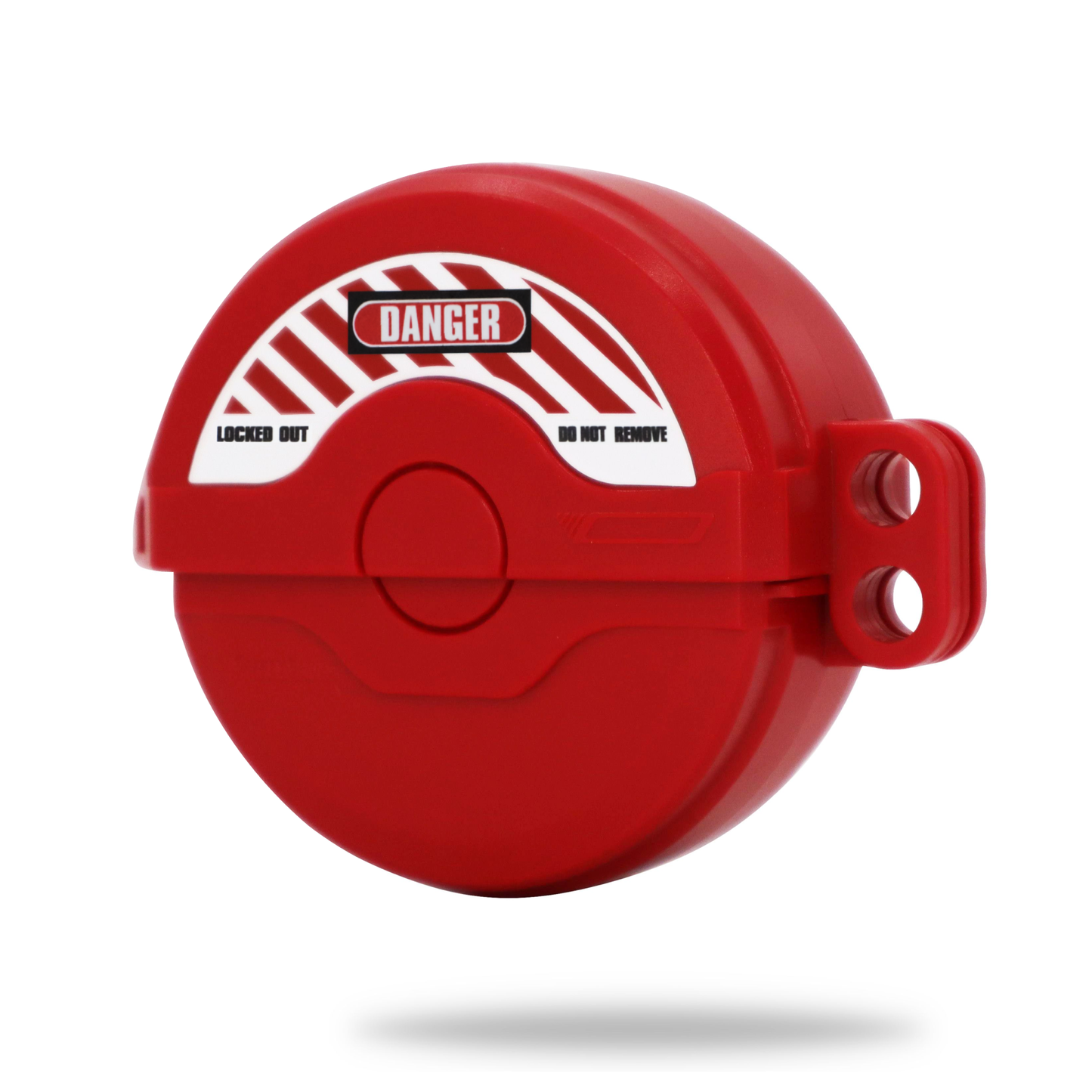 eye-level view of a red gate valve lockout