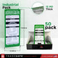 Industrial pack of Tradesafe lockout tagout approval forms, showing a 50-pack display box, dimensions of the form, a close-up of the 15 mil thick material, and branding.