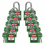 set of 10 green keyed different locks with master key