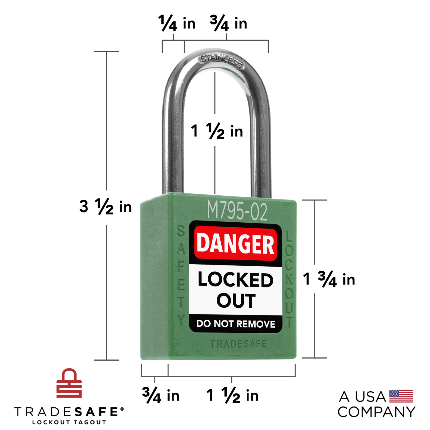 dimensions of a green keyed different master keyed lockout tagout padlock