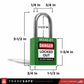 dimensions of a green keyed different master keyed lockout tagout padlock