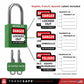 visual representation of green keyed different lock with master key including labels in three languages