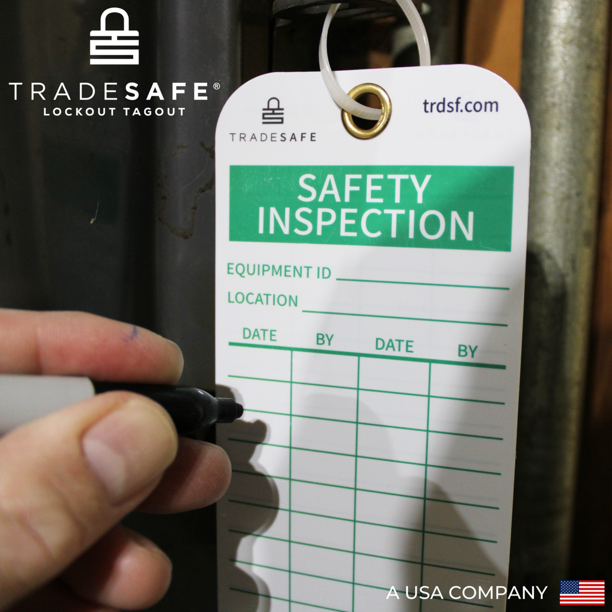 a safety inspection tag zip-tied in an equipment