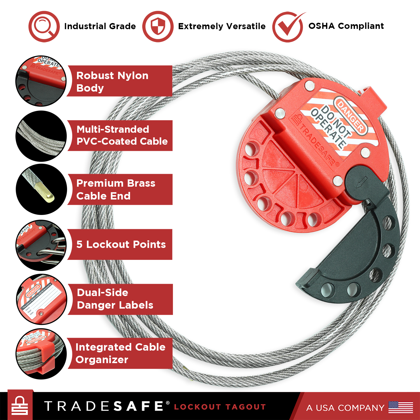 Adjustable Cable Lock Out Device - 10ft | TRADESAFE