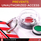 infographics of emergency push button cover round with text; prevents unauthorized access
