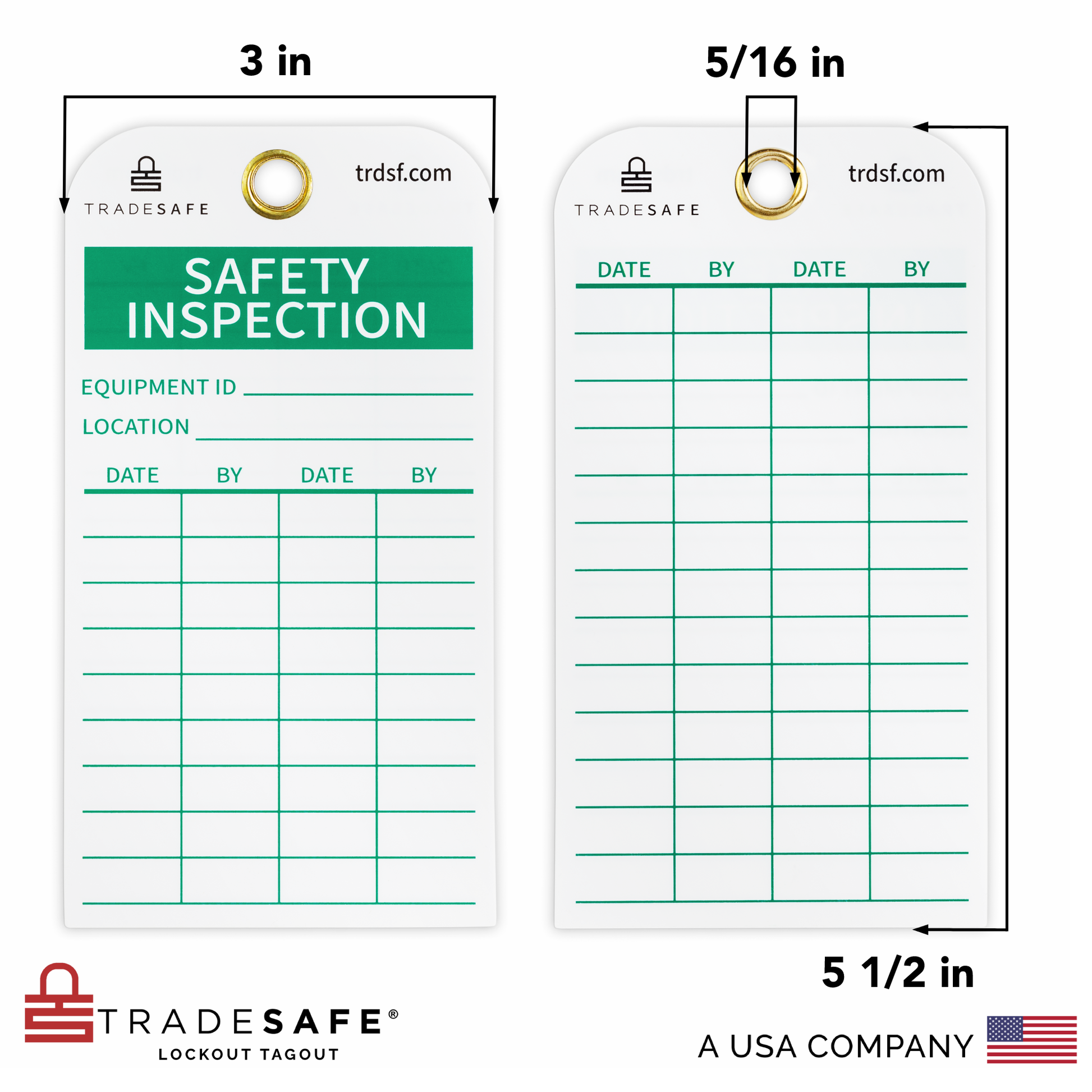 inspection tags with dimensions on the front and backside