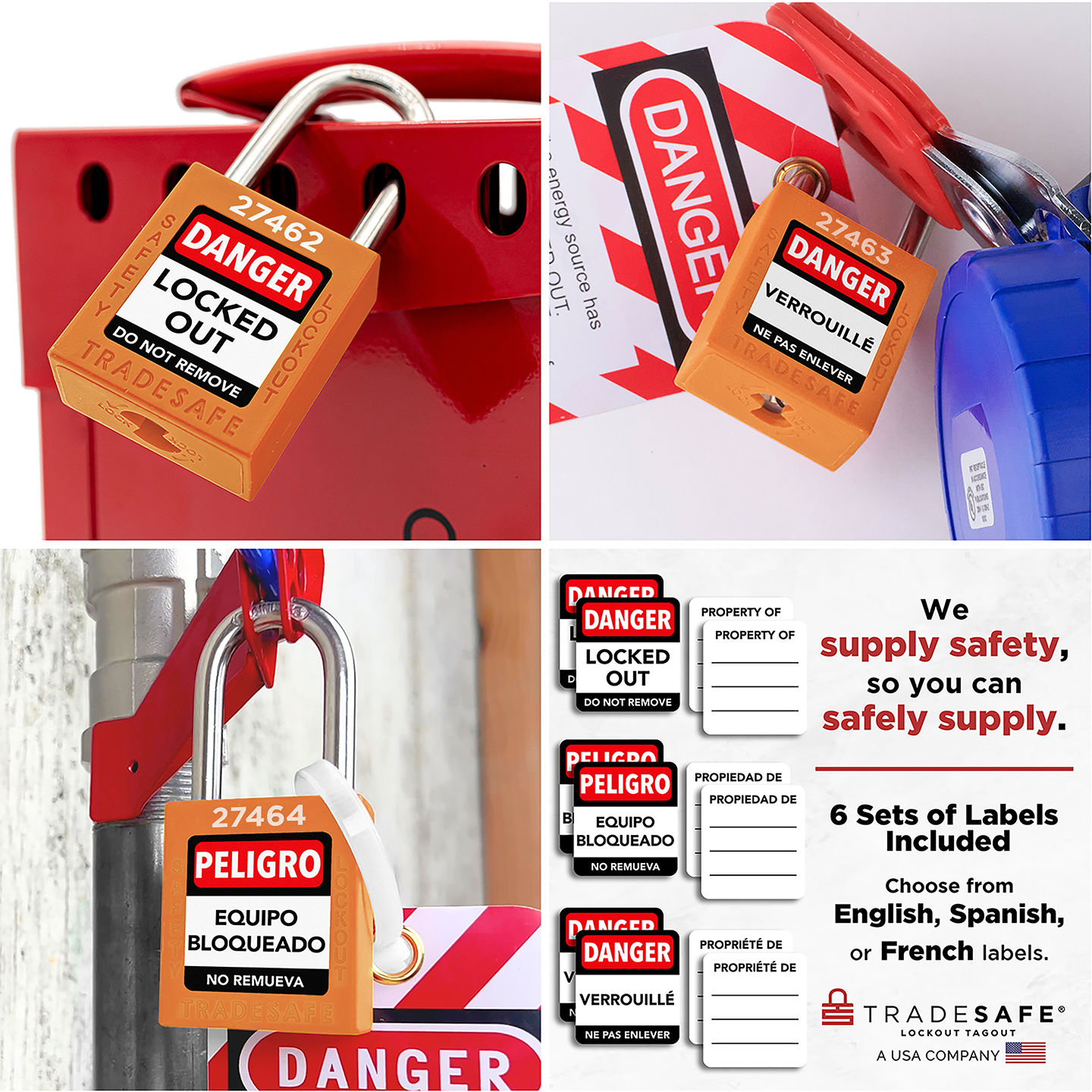 safety lockout devices with labels in multiple languages