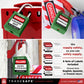 collage: 3 green tradesafe padlocks in use, labeled in english, french, and spanish