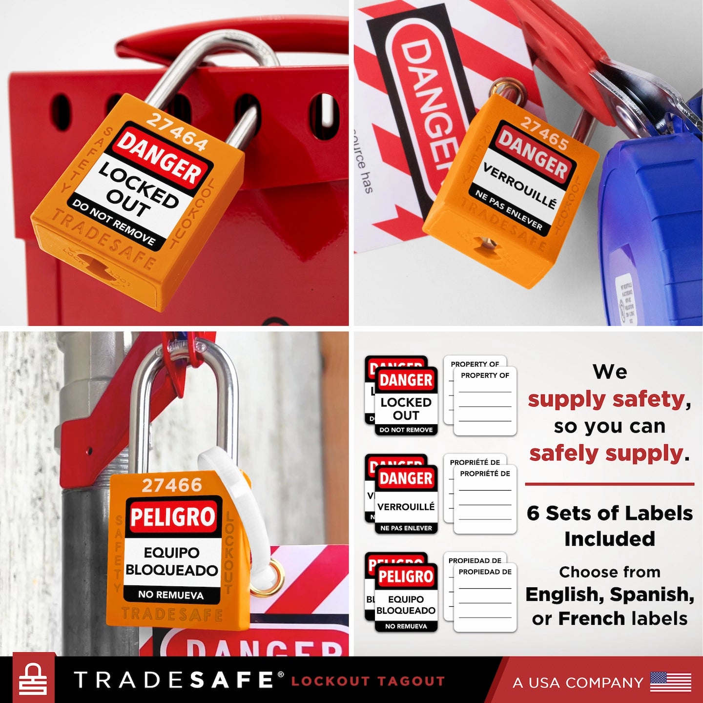 safety lockout devices with labels in multiple languages
