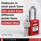 padlocks in each pack have the same keys, different packs have unique keys