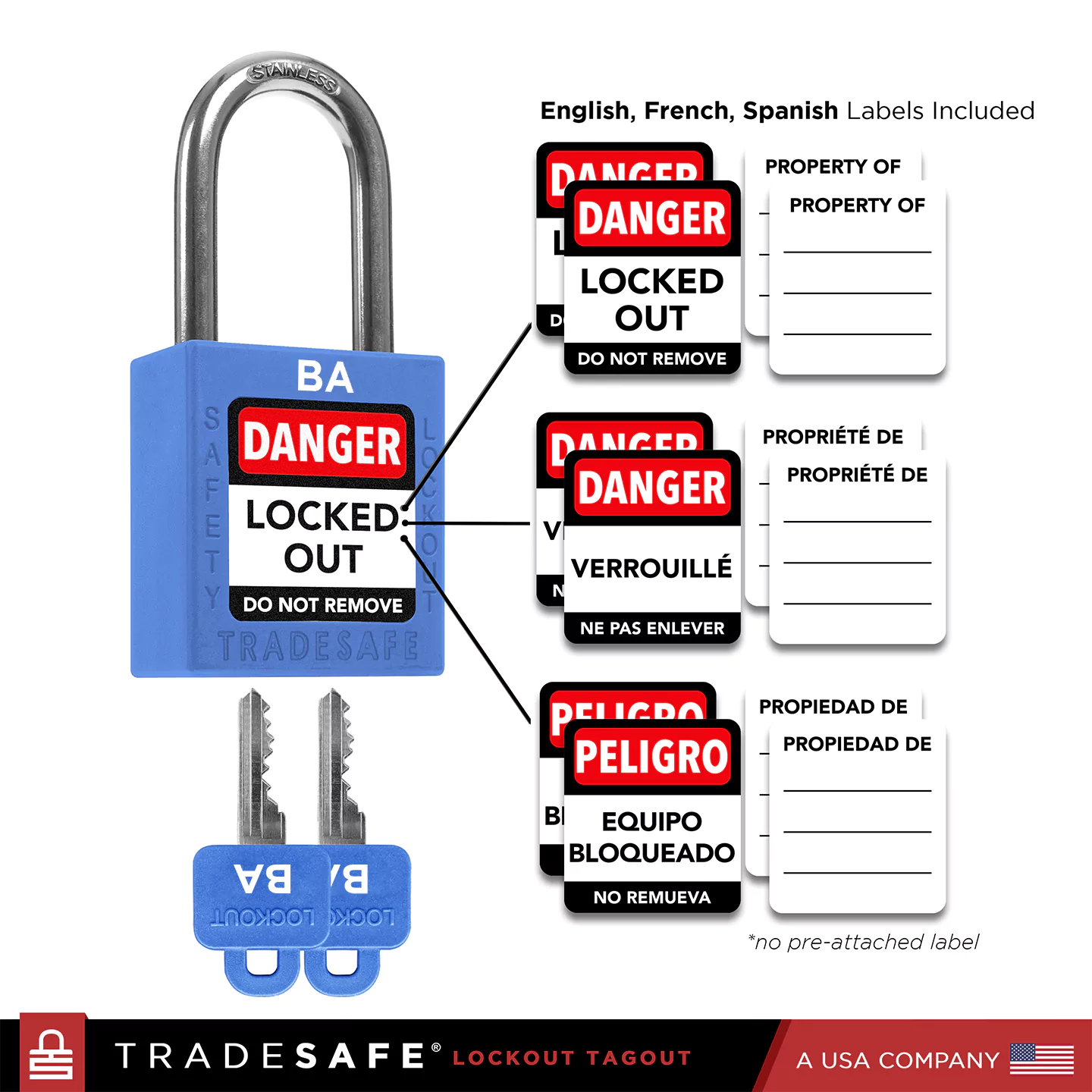 infographic: blue loto lock with english, french, spanish labels included