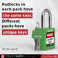 padlocks in each pack have the same keys, different packs have unique keys