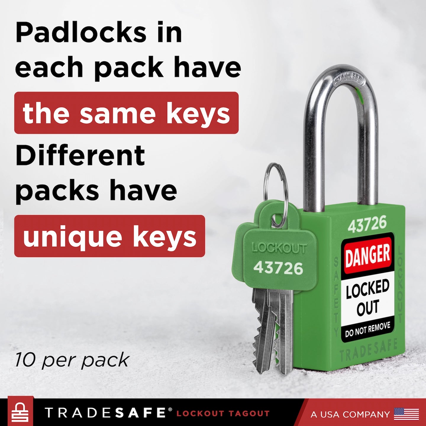 padlocks in each pack have the same keys, different packs have unique keys