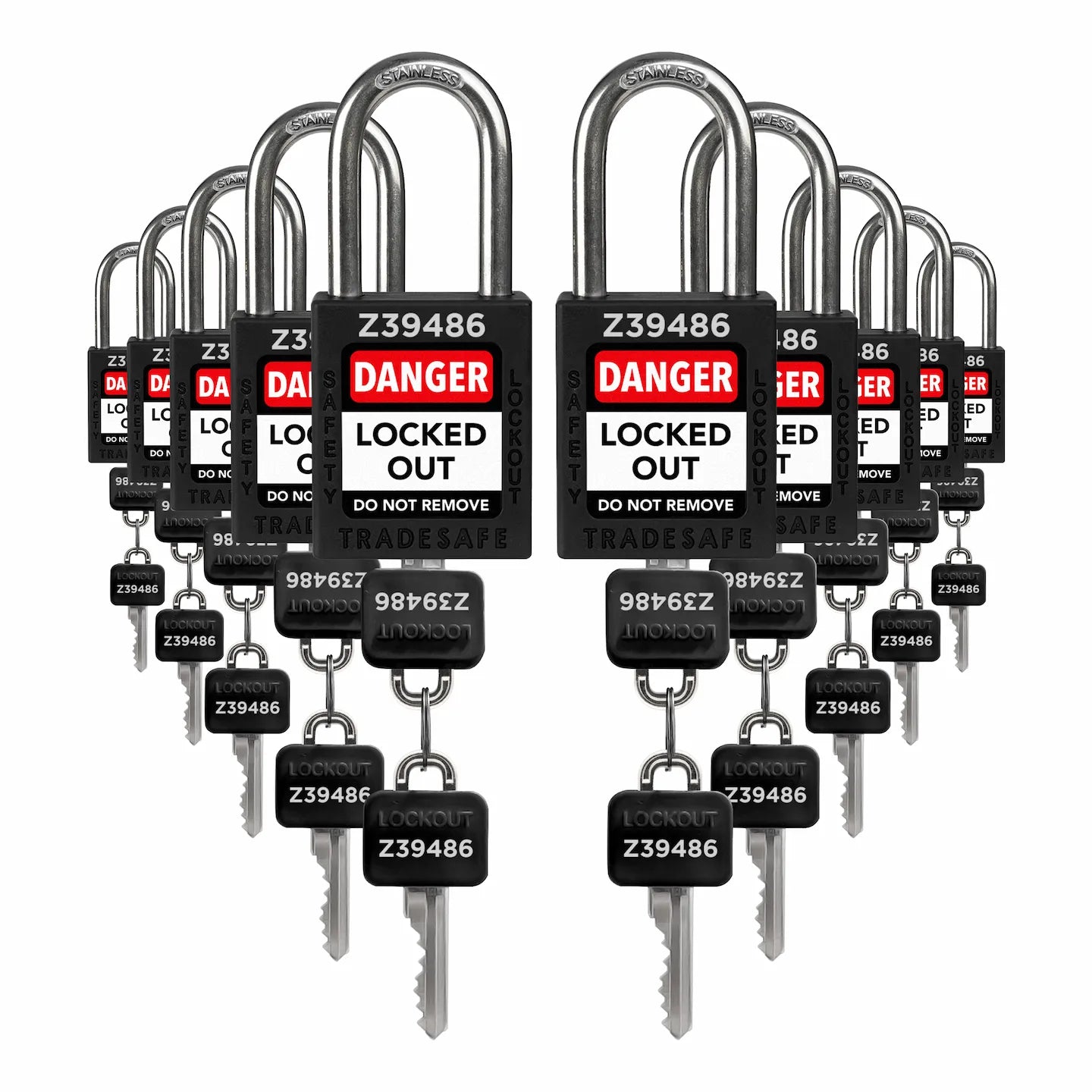 ten black loto padlocks: 2 keys each, with codes on keys and body