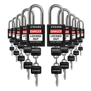 ten black loto padlocks: 2 keys each, with codes on keys and body