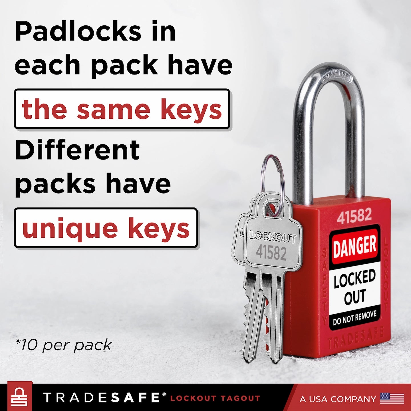 Red Keyed Alike Padlocks - 2 Keys - 10 Pack | TRADESAFE