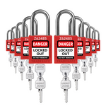 ten red loto padlocks: 2 keys each, with codes on keys and body