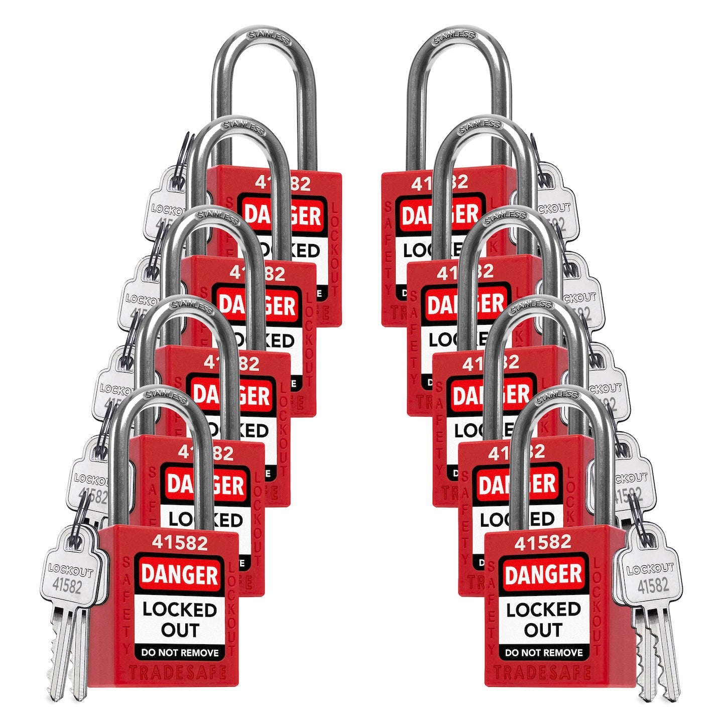 Red Keyed Alike Padlocks - 2 Keys - 10 Pack | TRADESAFE