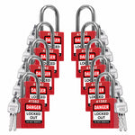 ten red loto padlocks: 2 keys each, with codes on keys and body