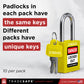 padlocks in each pack have the same keys, different packs have unique keys