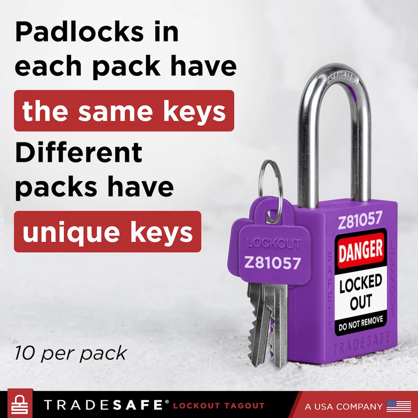 padlocks in each pack have the same keys, different packs have unique keys