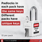 padlocks in each pack have the same keys, different packs have unique keys