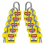 ten yellow loto padlocks: 2 keys each, with codes on keys and body