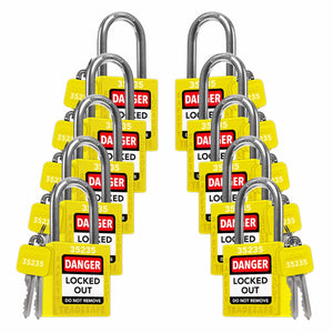 ten yellow loto padlocks: 2 keys each, with codes on keys and body