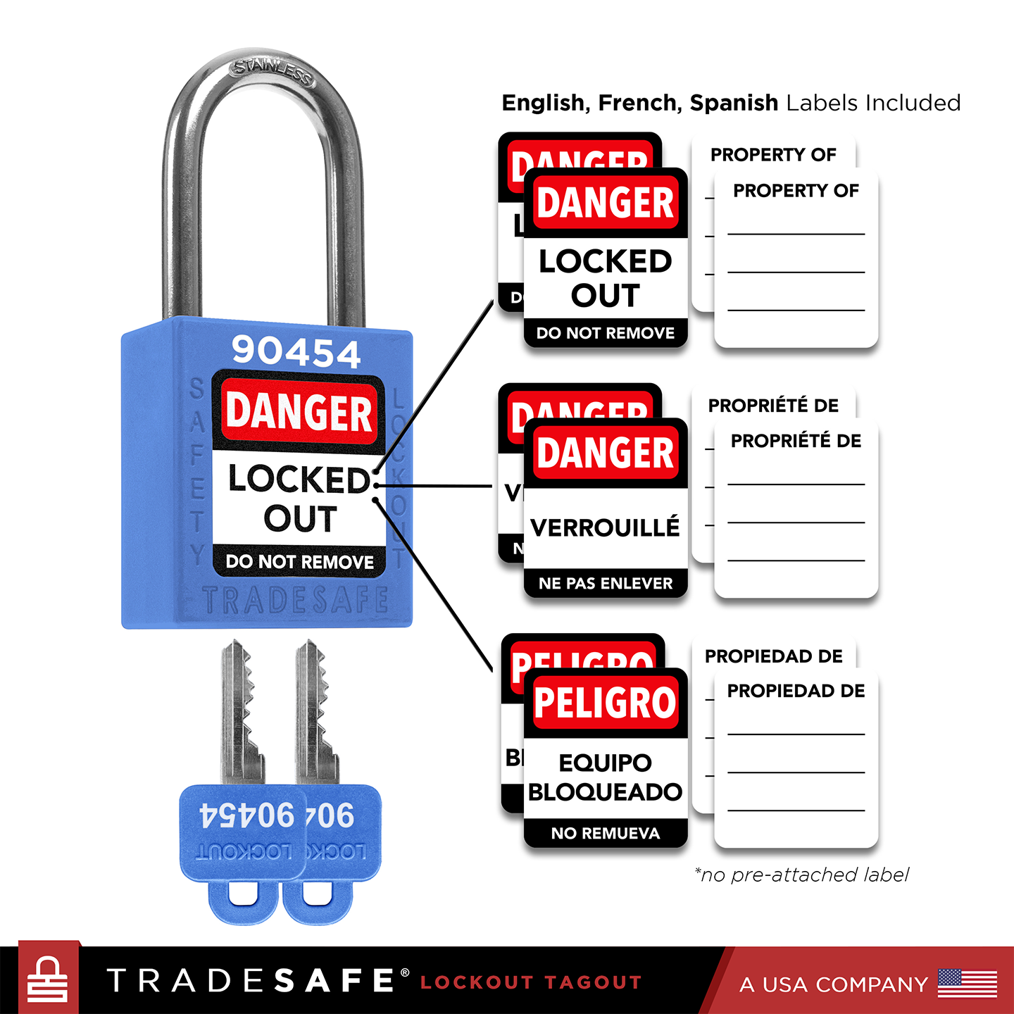 infographic: blue loto lock with english, french, spanish labels included