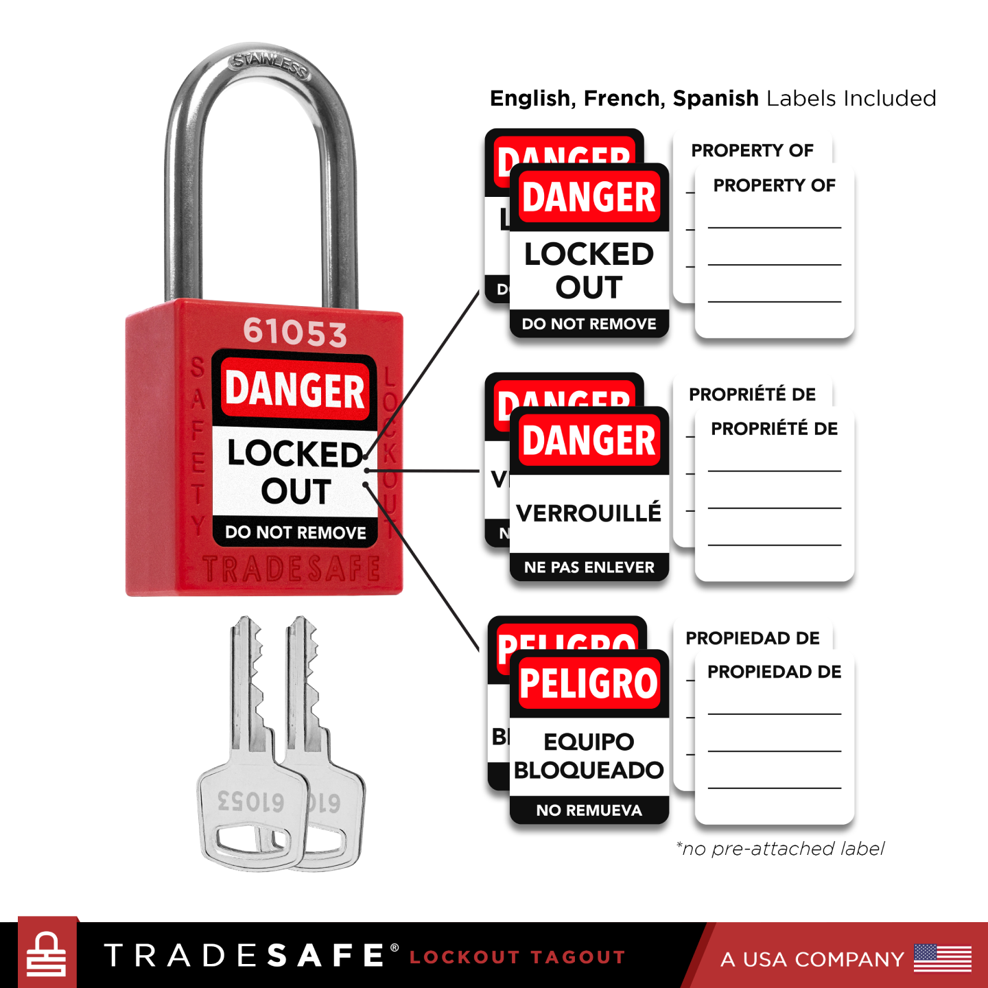 infographic: keyed different padlock, 2 keys, 6 sets labels