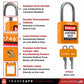 infographic of a orange loto lock with 2 keys indicating materials used in each part