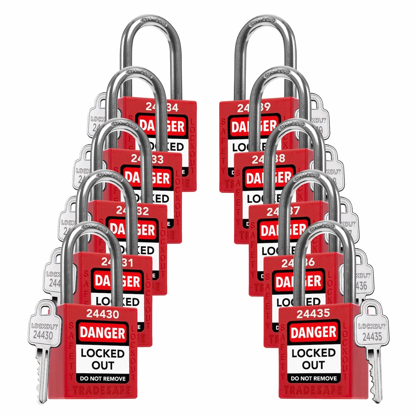 Red Keyed Different Lockout Locks - 1 Key - 10 Pack | TRADESAFE