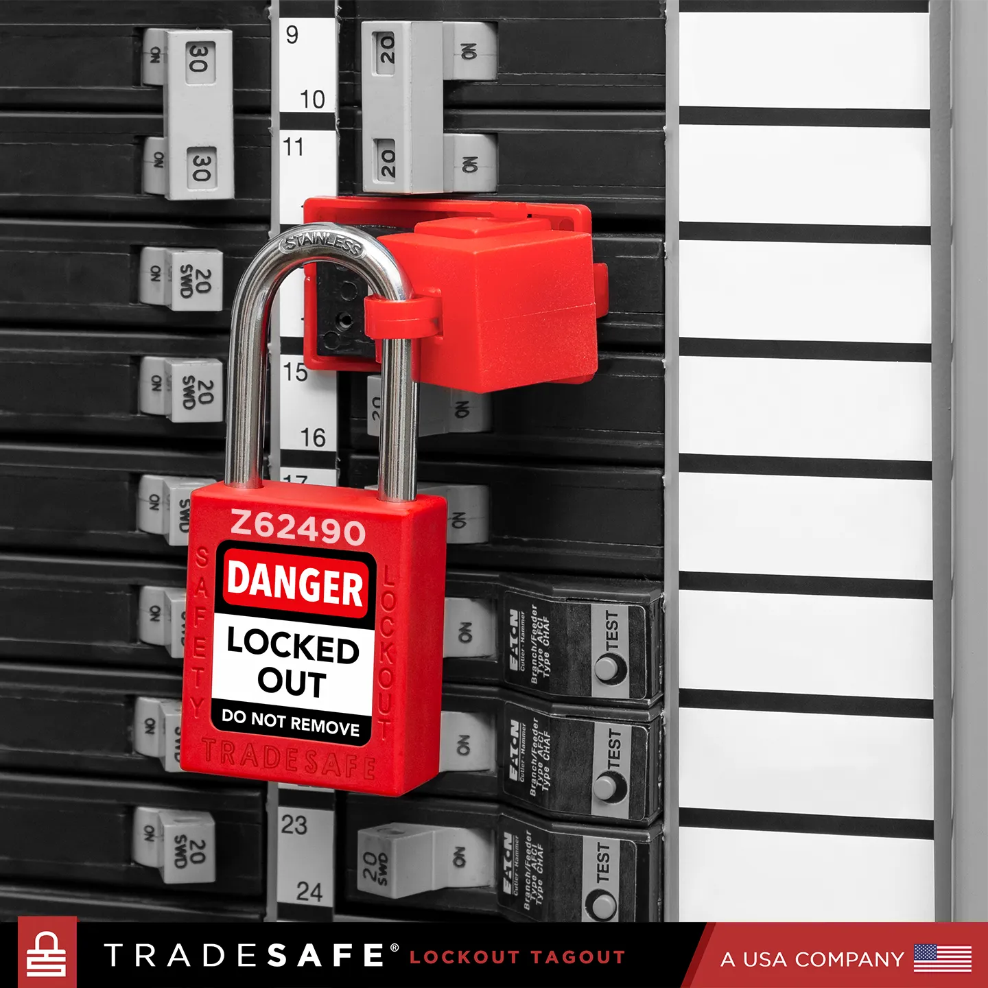 tradesafe lock applied on circuit breaker lock