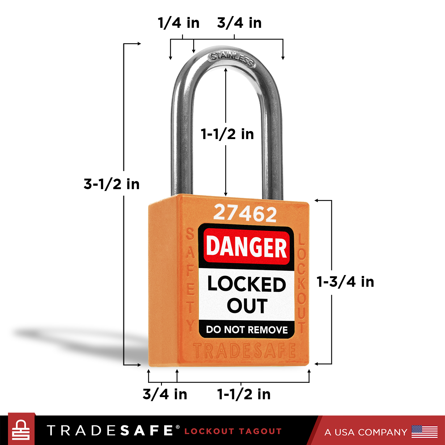 orange lockout tagout padlock with dimensions