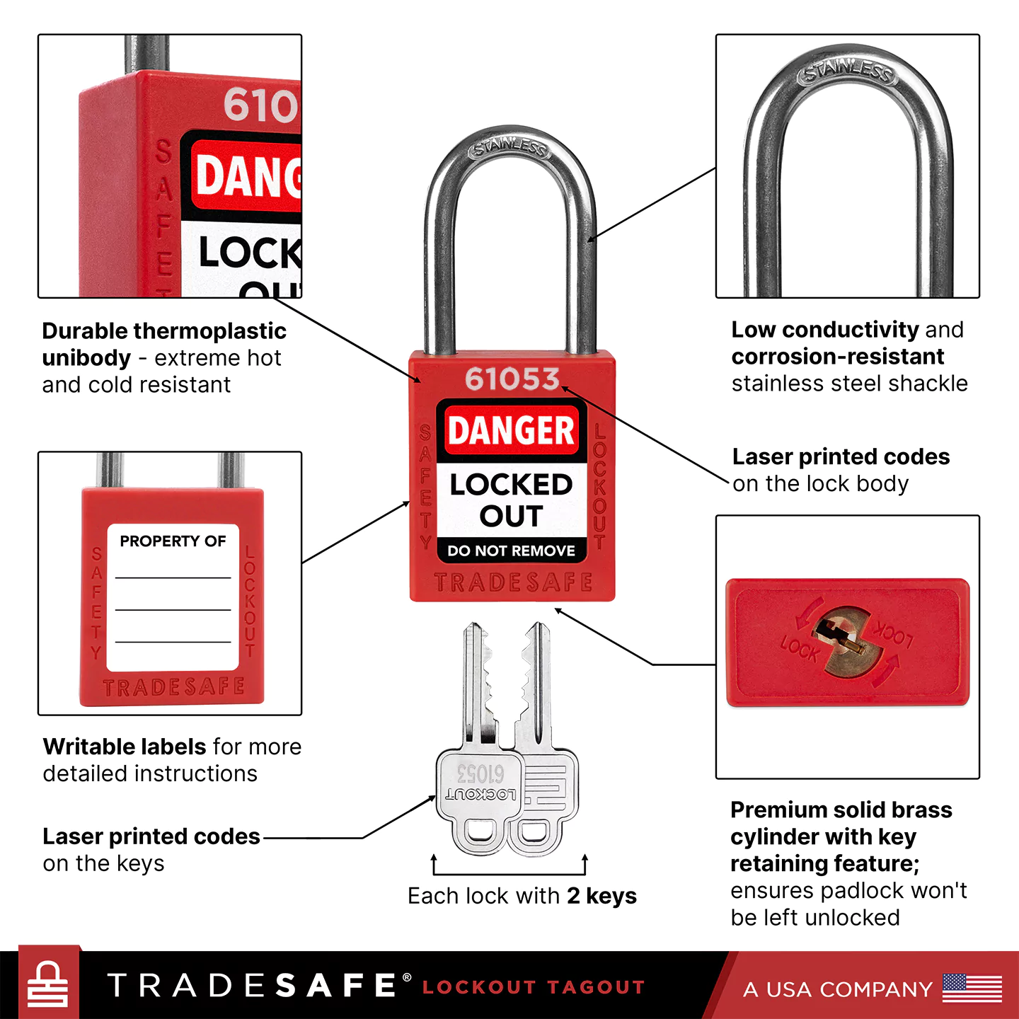 features of lockout tagout lock keyed different