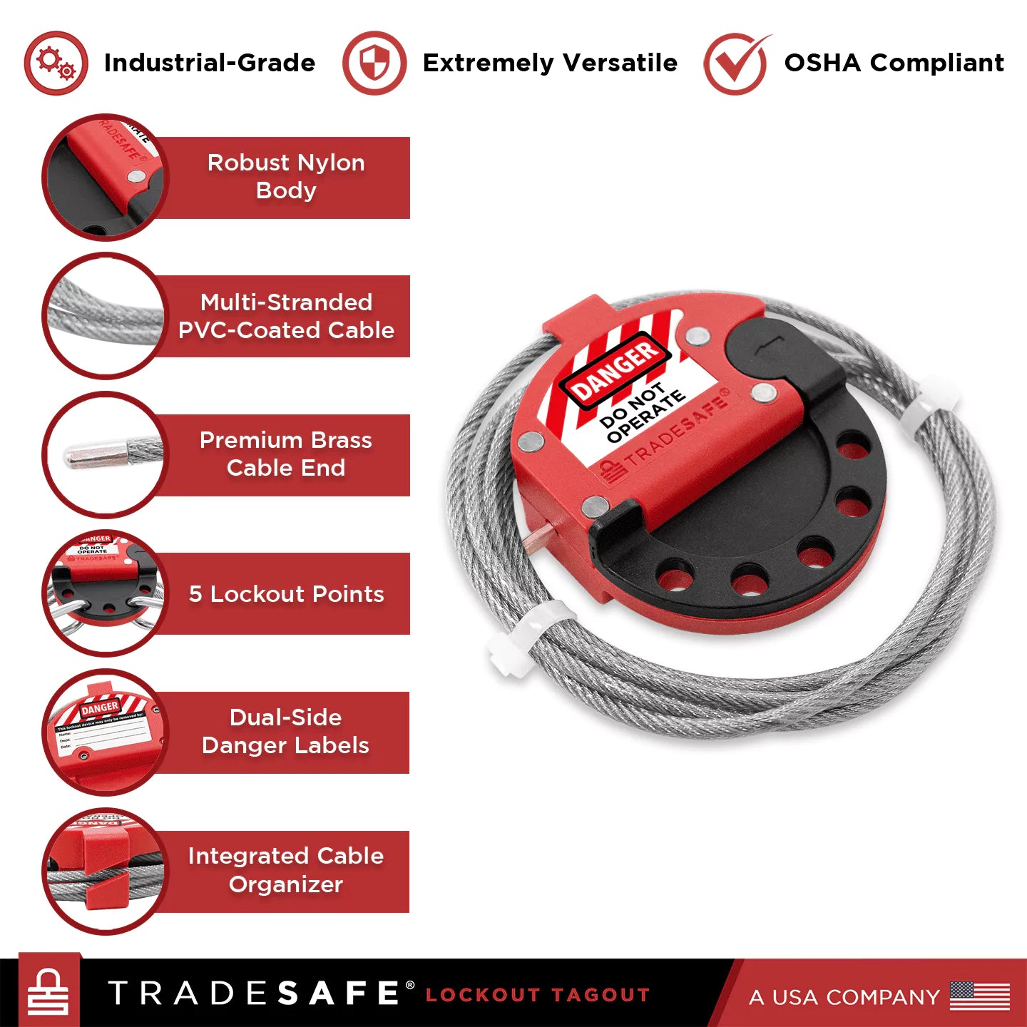 product features of lockout tagout 6ft cable lock