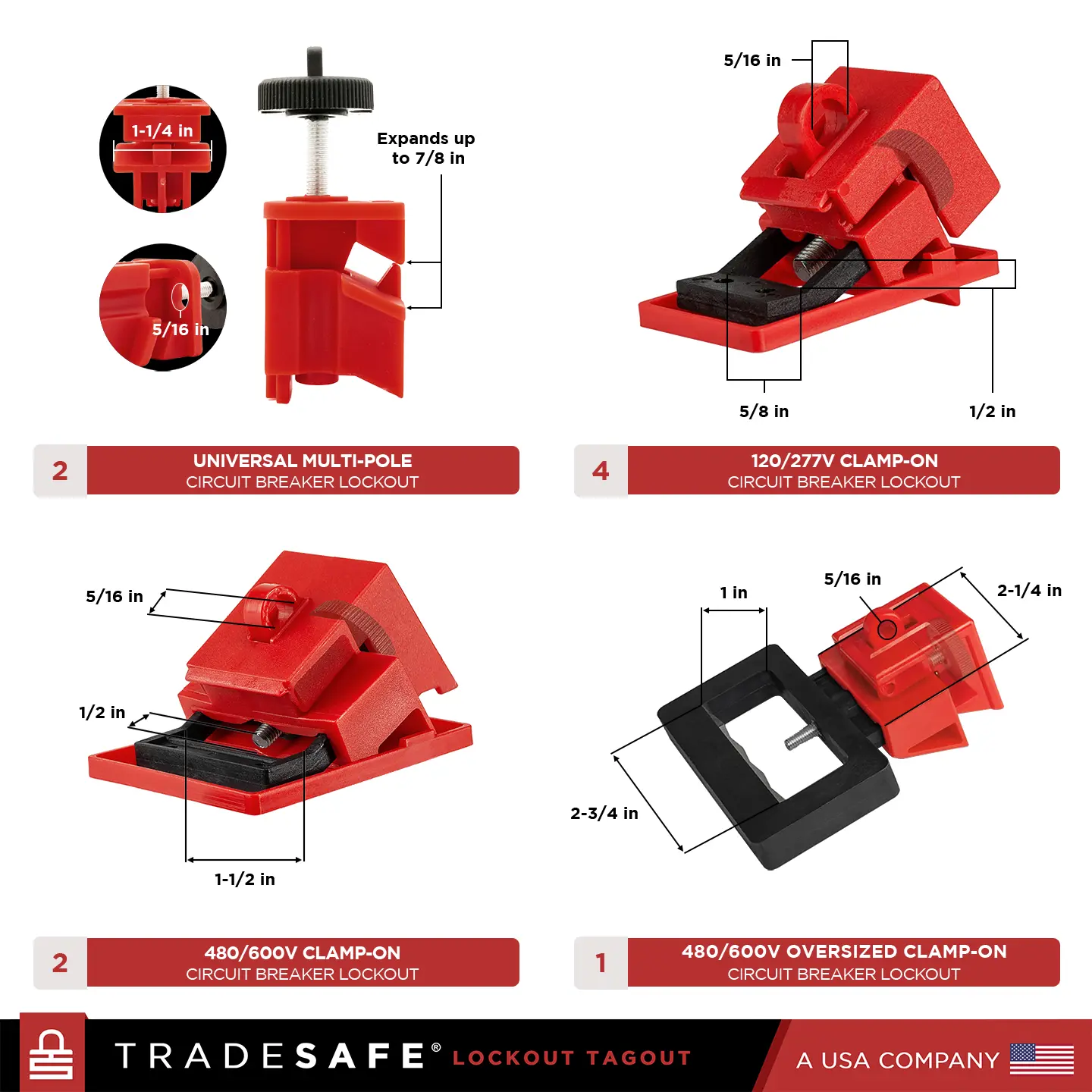 dimensions and quantities of universal, medium, large and extra large breaker locks