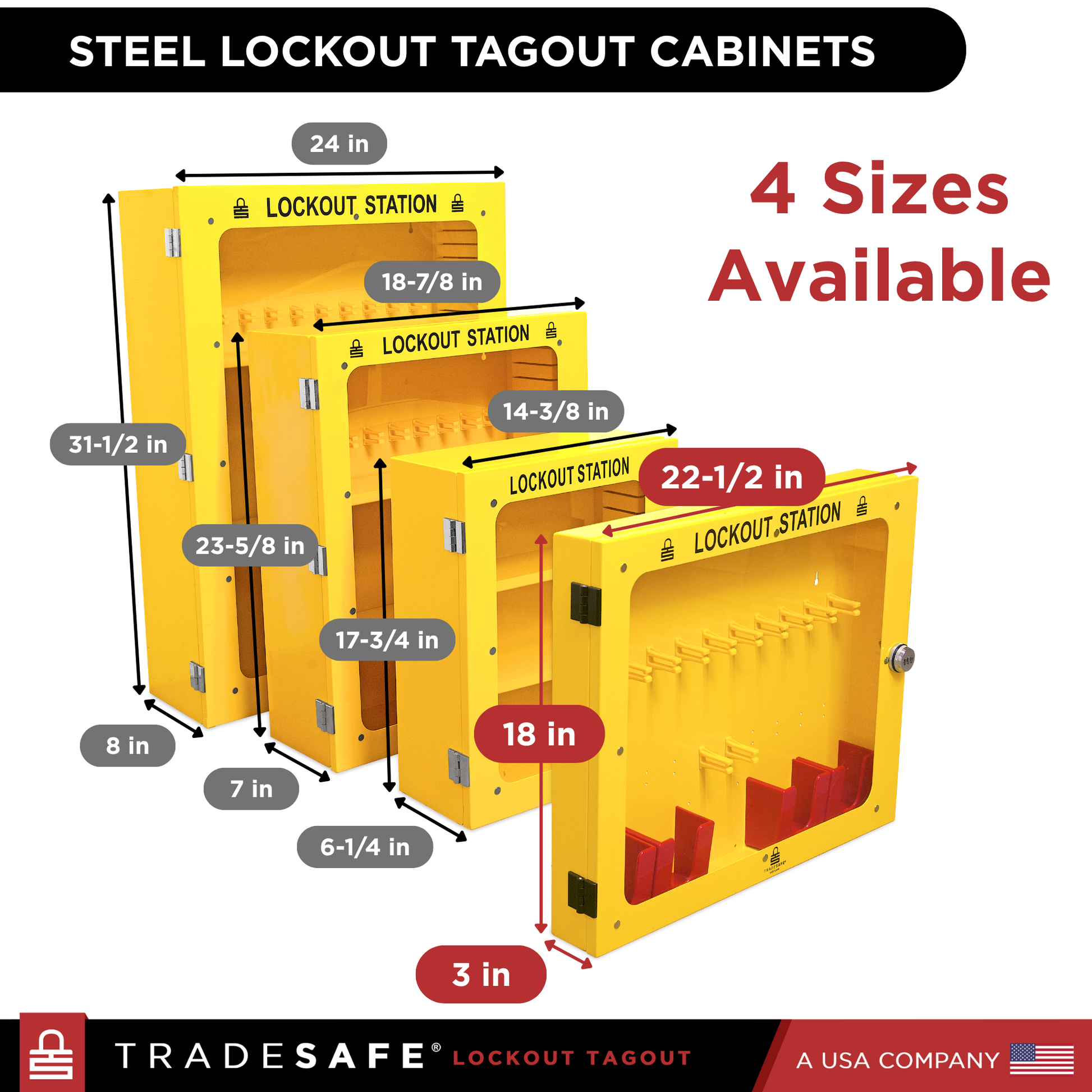 tradesafe steel lockout station cabinet available in 4 different sizes