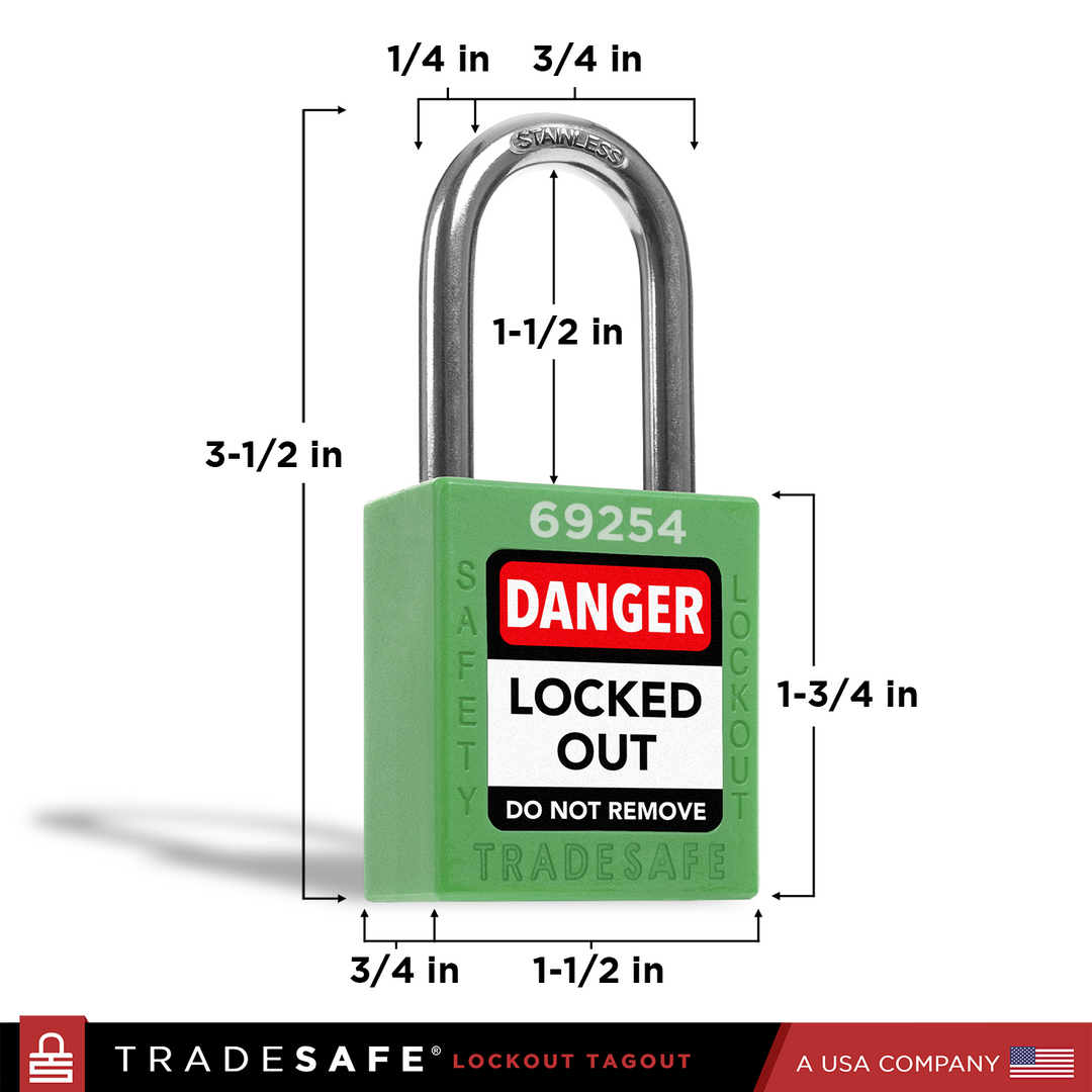 Green Keyed Different Lockout Locks - 2 Keys - 10 Pack | TRADESAFE