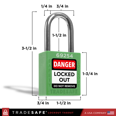 Green Keyed Different Lockout Locks - 2 Keys - 10 Pack | TRADESAFE