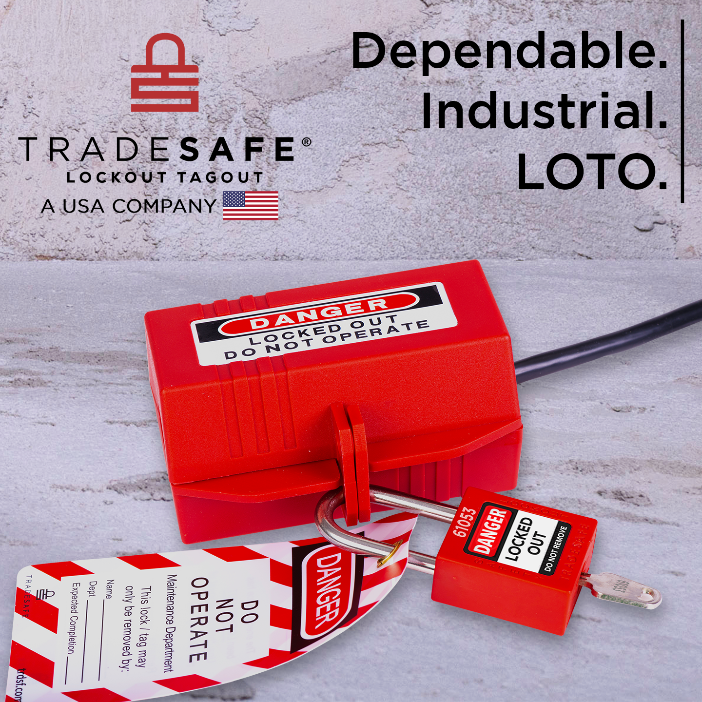 tradesafe, a usa company. dependable. industrial. loto.