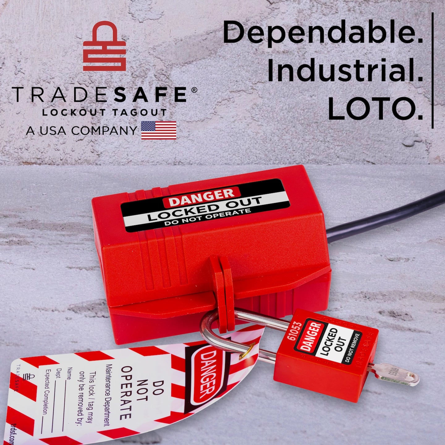 tradesafe, a usa company. dependable. industrial. loto.