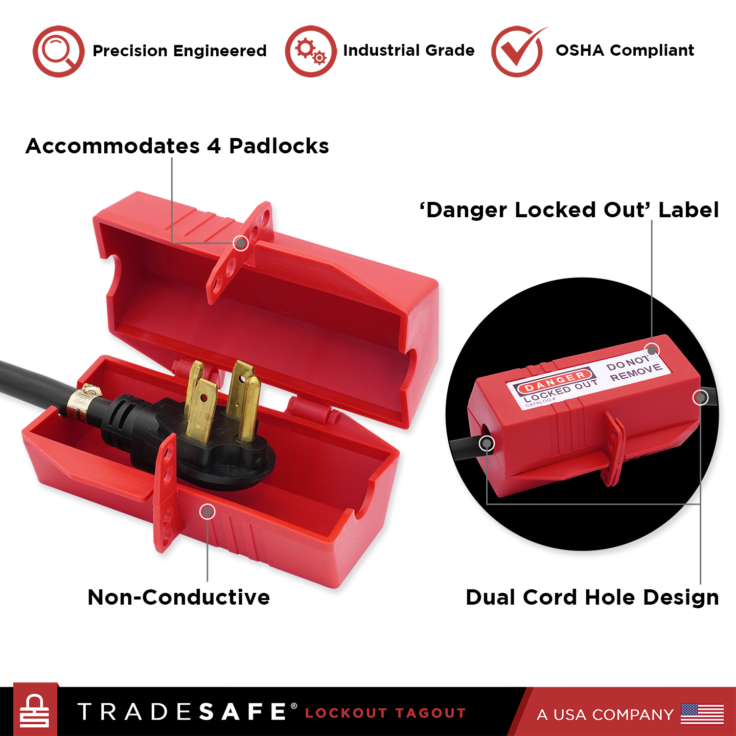 product features of tradesafe electrical plug lockout large