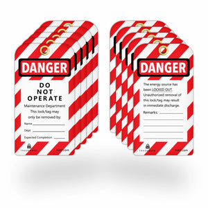 eye-level view of lockout tagout danger tags 10 pack