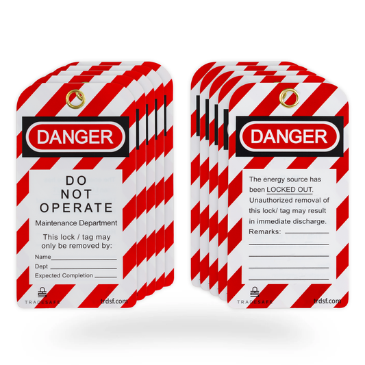 eye-level view of lockout tagout danger tags 10 pack