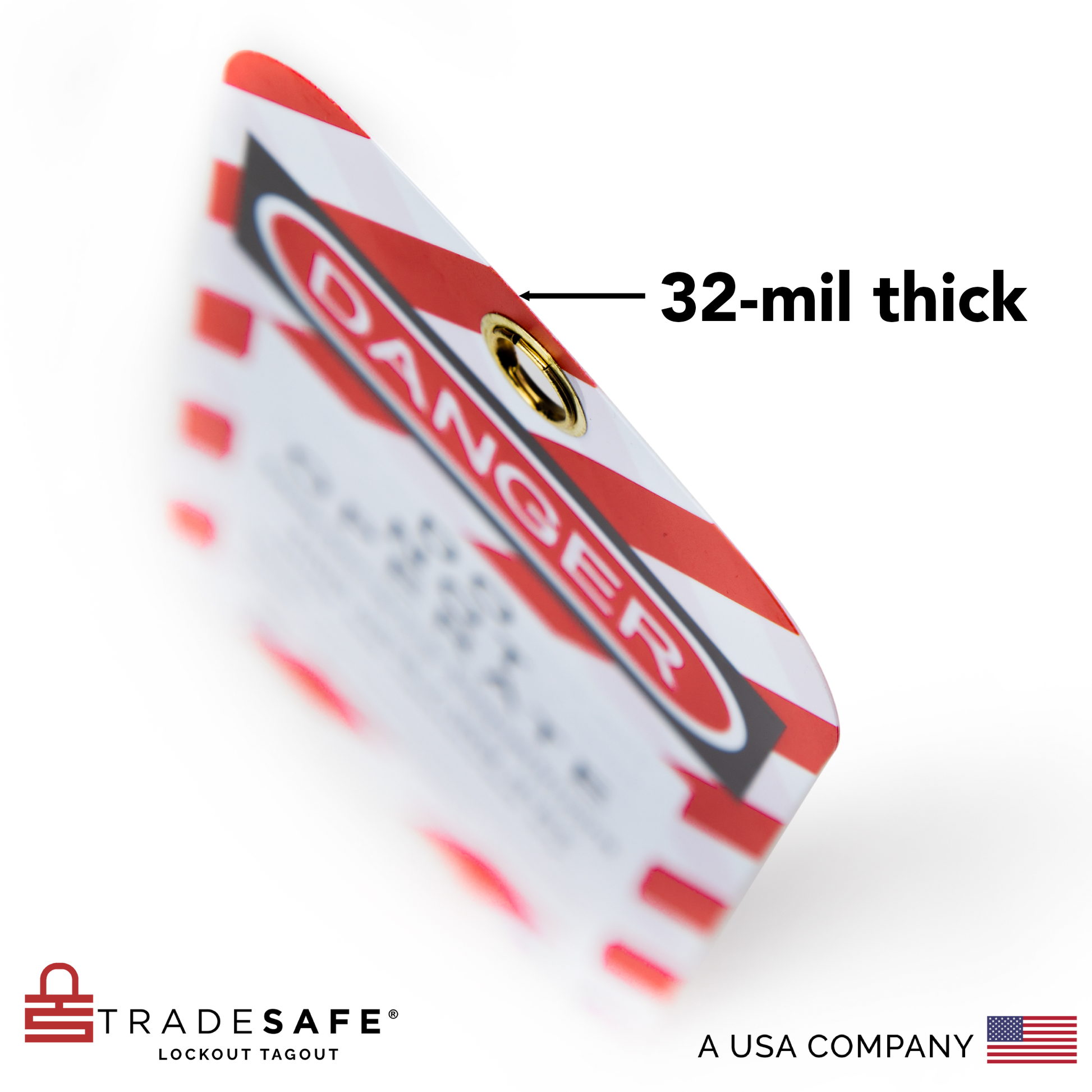 a bird's-eye view of a lock out tag showing its thickness