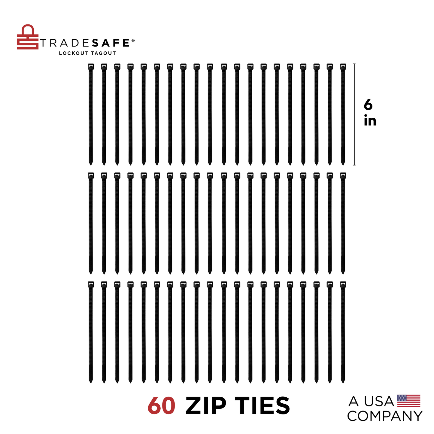 three rows of 6-inch zip ties, each with 20 zip ties aligned