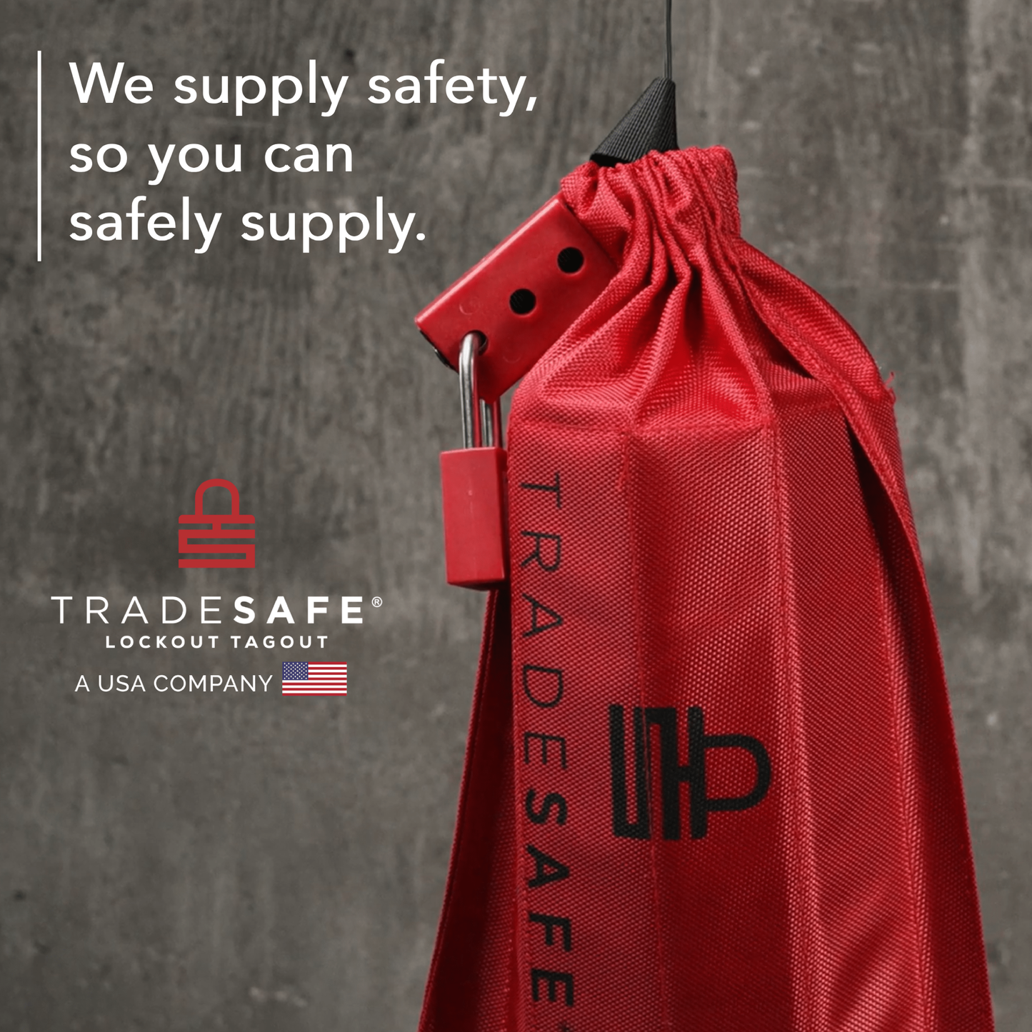 lockout tagout cinch bag brand image; we supply safety, so you can safely supply