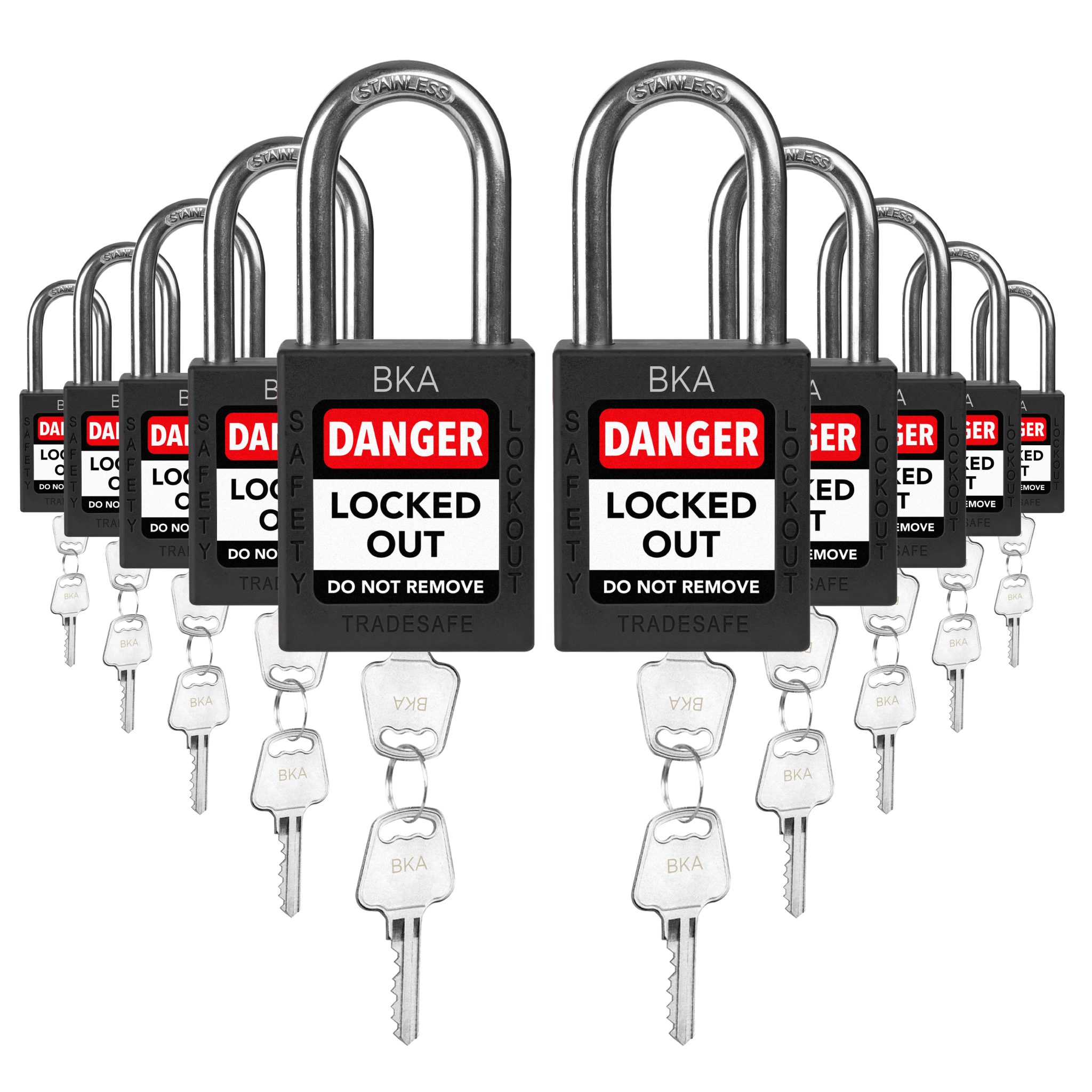 Lock With Key Black Keyed Alike Padlocks Unlimited -2 Keys - 10 Pack | TRADESAFE