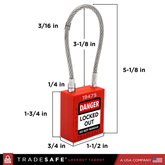 lockout tagout cable padlocks dimensions